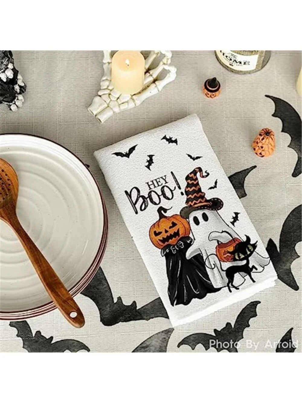 Mode Ghost Cat Halloween Kitchen Towels Set of 2 18x26 Inch